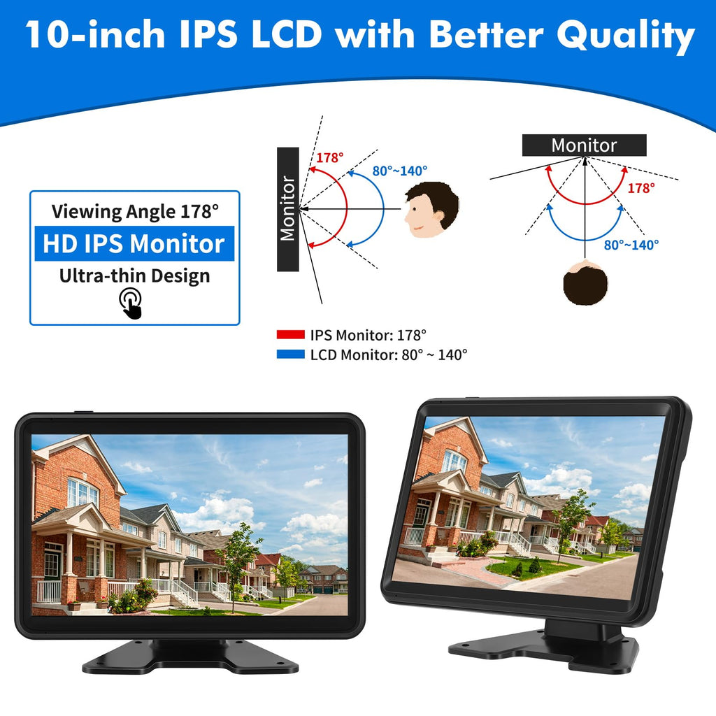 Wired Backup Camera System with 10.1" Touch Monitor, 4 HD 1080P Rear View& Side View Cameras, 4 Split Screen, Night Vision, IP68 Waterproof Back up Camera for Truck/RV/Trailer/Bus/Tractor..