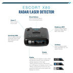 Escort X80 Laser Radar Detector - Extreme Long Range Early Alert Protection, False Alert Filter, Multi Color OLED Display, Crystal Clear Voice Alerts, Live Crowd Sourcing, Black