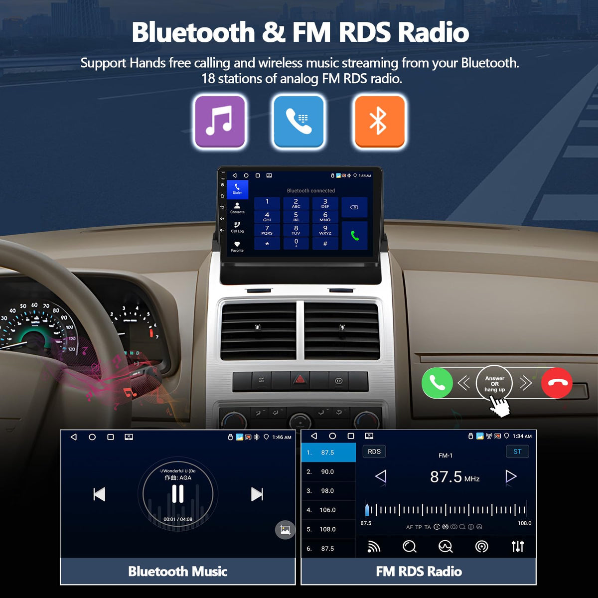 CAMECHO 4+64GB Car Radio Stereo for Dodge Journey 2009 2010 with Android 15 CarPlay Android Auto GPS Navigation 32EQ Bluetooth 5.0, 9" 1280 * 720 Touch Screen Head Unit with HD Backup Camera