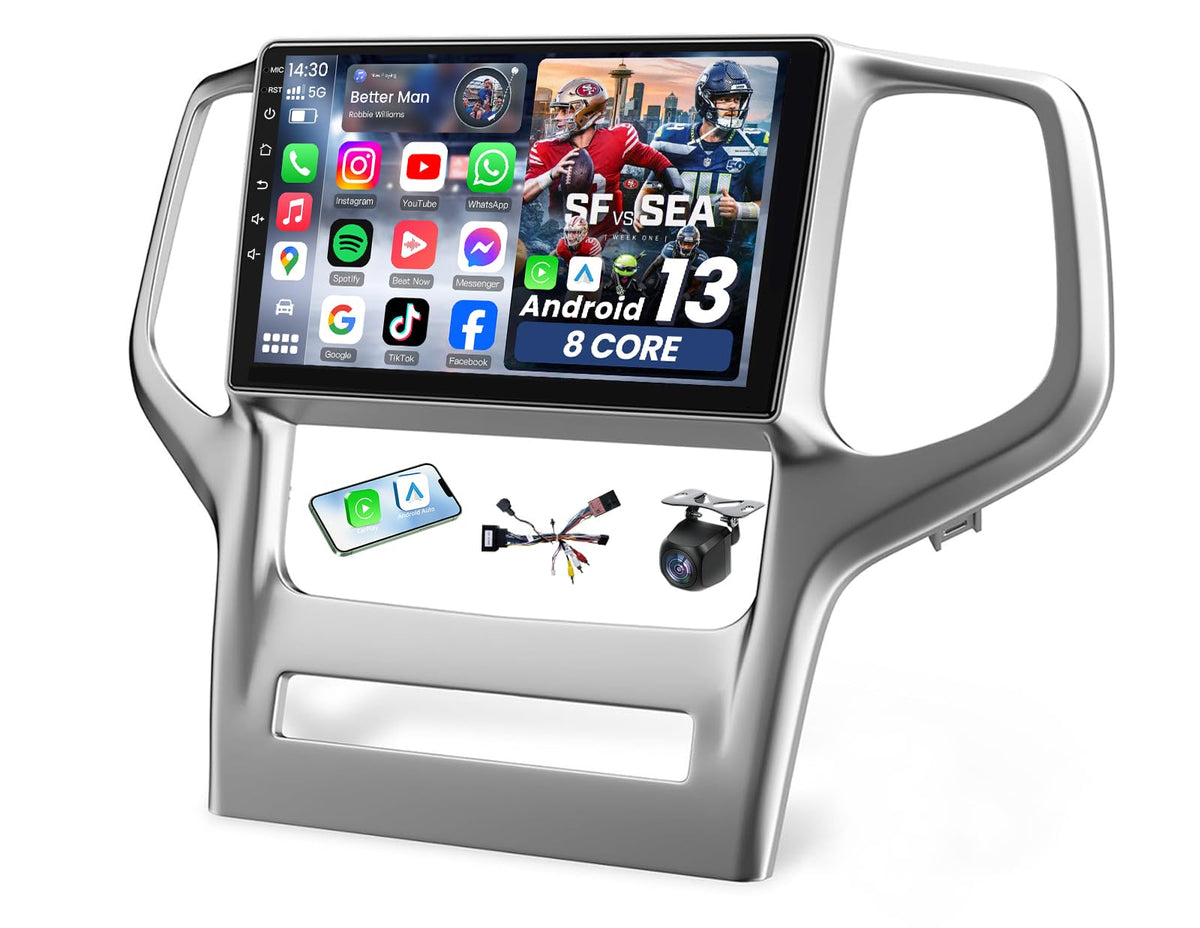 8Core Car Radio for Jeep Grand Cherokee 2011 2012 2013 : Upgrade 1280 * 800 HD Touch Screen Stereo Wireless Carplay Android Auto 5GWiFi FM/AM/RDS EQ GPS SWC Split Screen Backup Camera