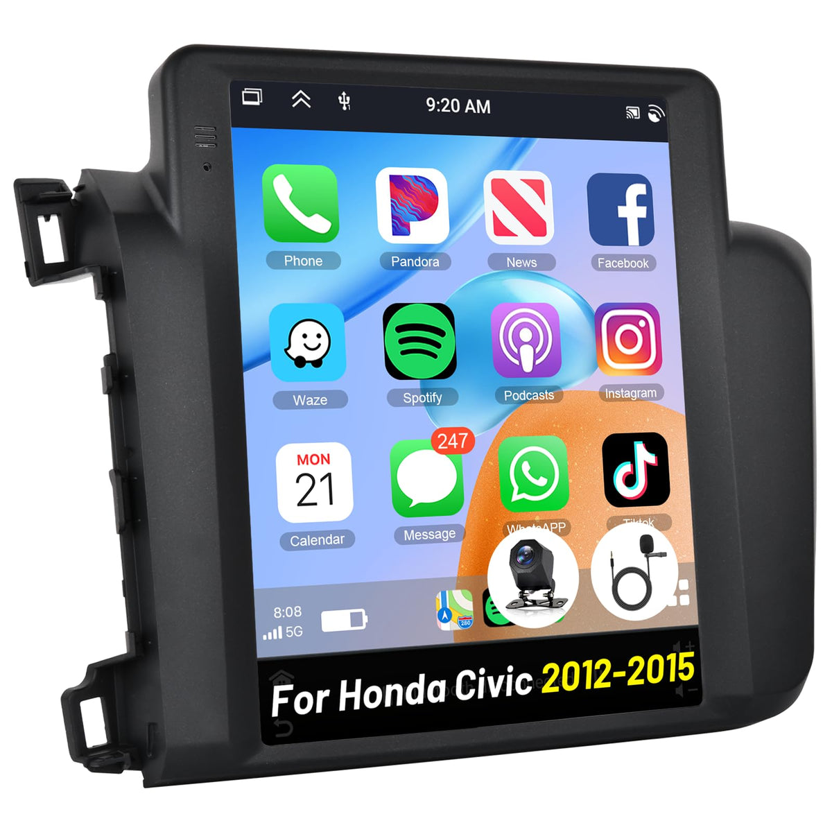 Inefala 9.7" Stereo for Honda Civic 2012 2013 2014 2015 Android 15 CarPlay