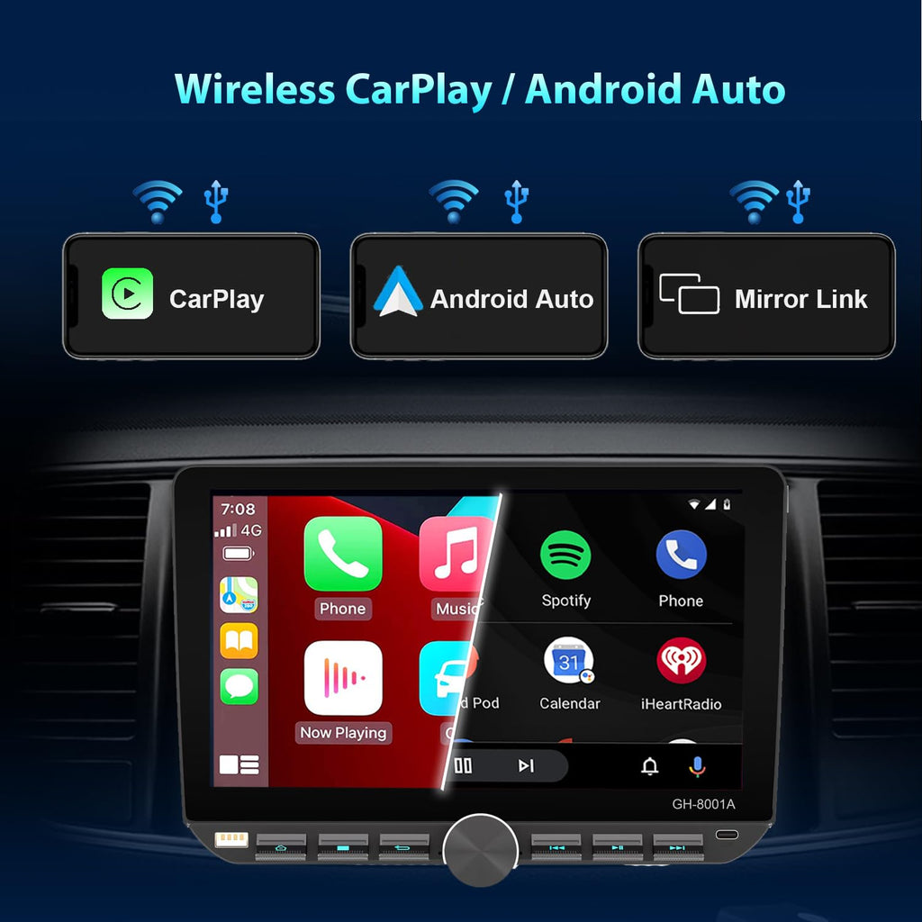 Single Din Car Radio Touchscreen Android 14 with Wireless CarPlay