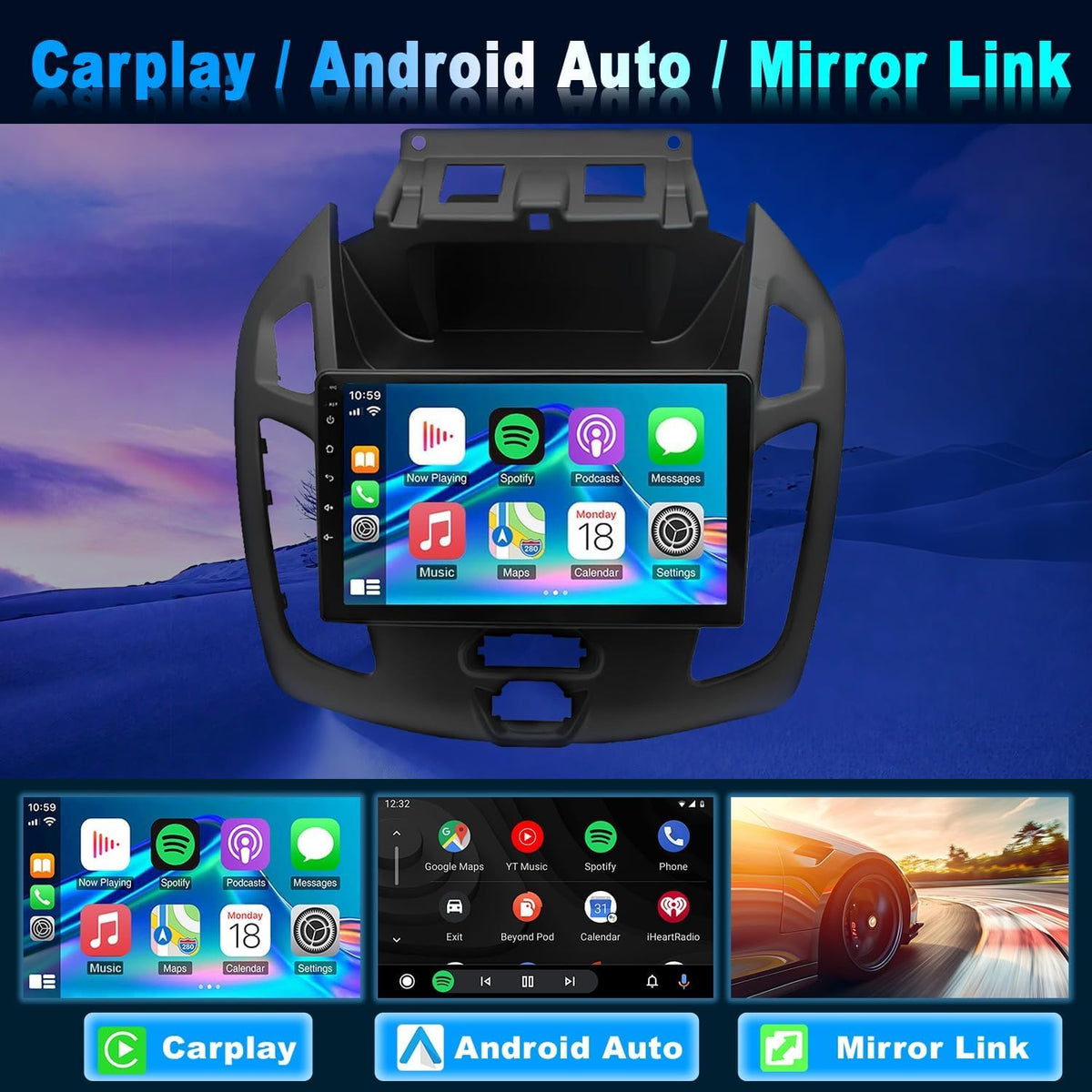 Android 13 Car Stereo Radio for Ford Transit/Tourneo Connect 2014-2018 9 Touch Screen Car Radio with Carplay Android Auto GPS Navigation AHD SWC Backup Camera, 2+32G (9 Inch)