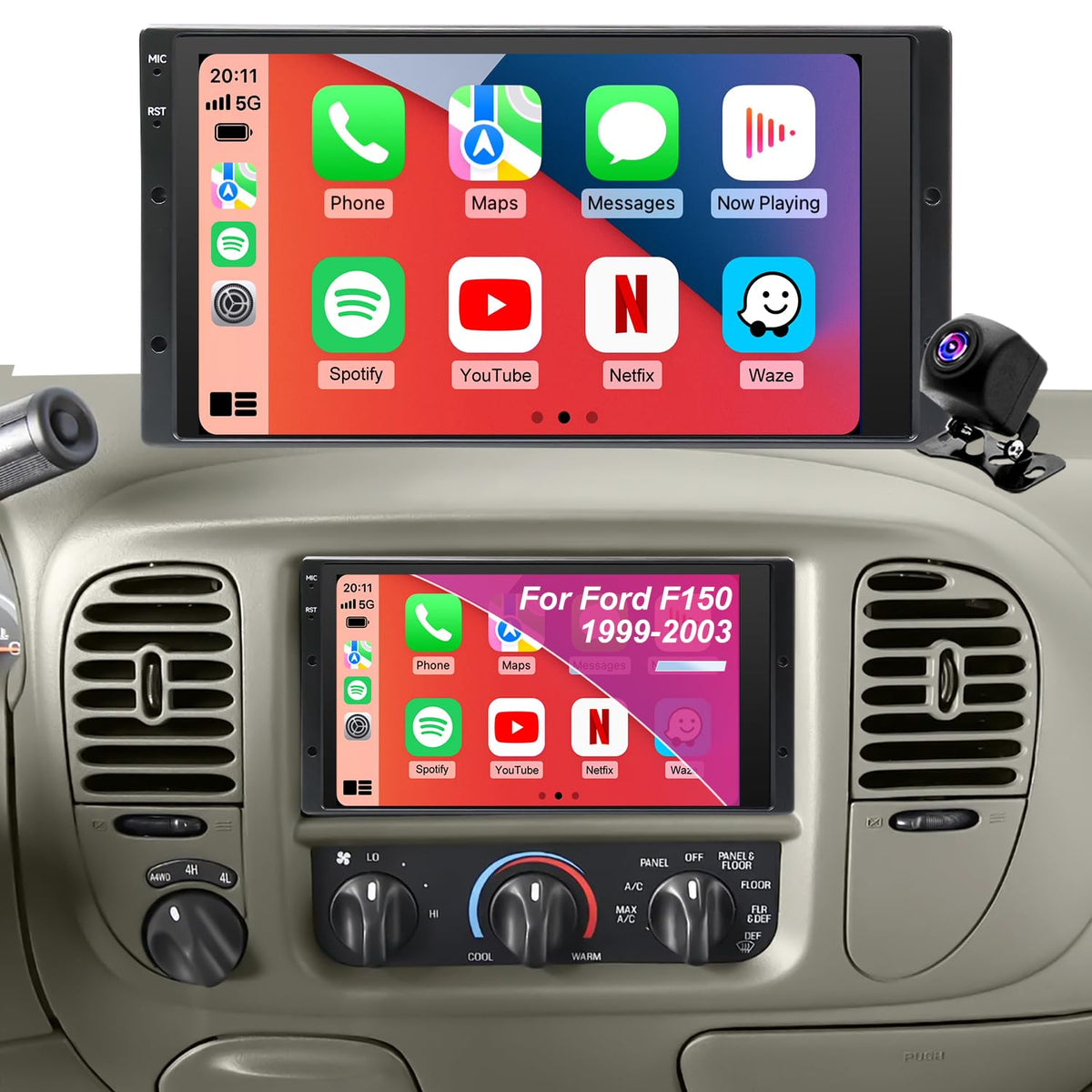 Upgrade Radio for Ford F150 1999-2003, F250/F350 1998-2004, Expedition 1999-2002, Explorer 1998-2001, 6.8 Inch Touch Screen Car Stereo Wireless Carplay Android Auto Bluetooth Backup Camera WiFi FM GPS