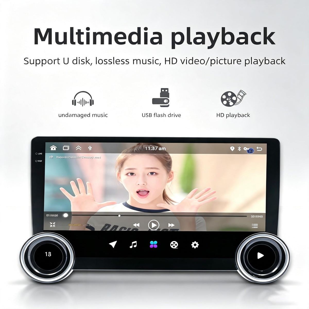 10.1in Double-Knob Touchscreen Android 13 Car Stereo Radio for Honda Civic 2016-2020 (2G+64G) with Wireless CarPlay, Android Auto, Mirror Link, Bluetooth, FM, GPS Navigation, WiFi, HiFi Function, SWC