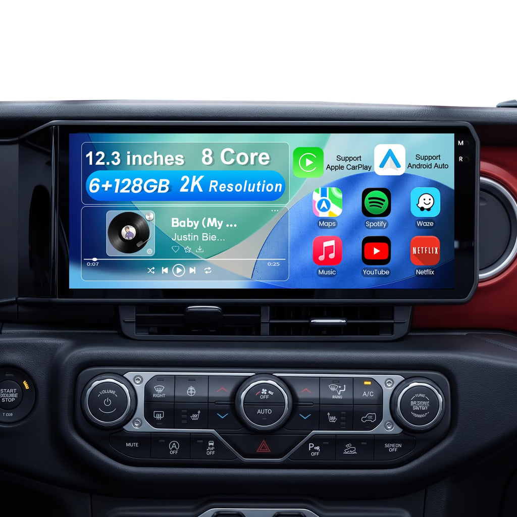 12.3-Inch 8 Core 6+128GB Car Radio Stereo for Jeep Wrangler JL Gladiator 2018-2023, Plug and Play Android 13 Head Unit with CarPlay/Android Auto/2K Touch Screen/4G LTE/5Ghz WiFi