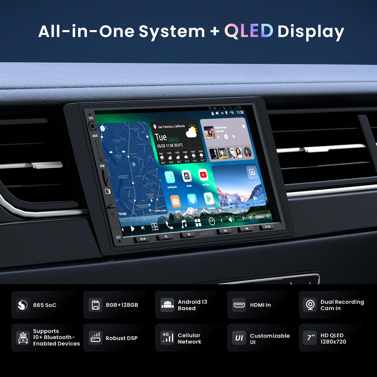 X10 7" Double-DIN Android Car Stereo, 8G+128G in-Dash Nav, Backup Cam w Recording, AI Agent & AI Vision, Re-Mote LiveView, 4G LTE, 7.1.2-Ch Audio, HDMI in, Wireless CarPlay/Android Auto