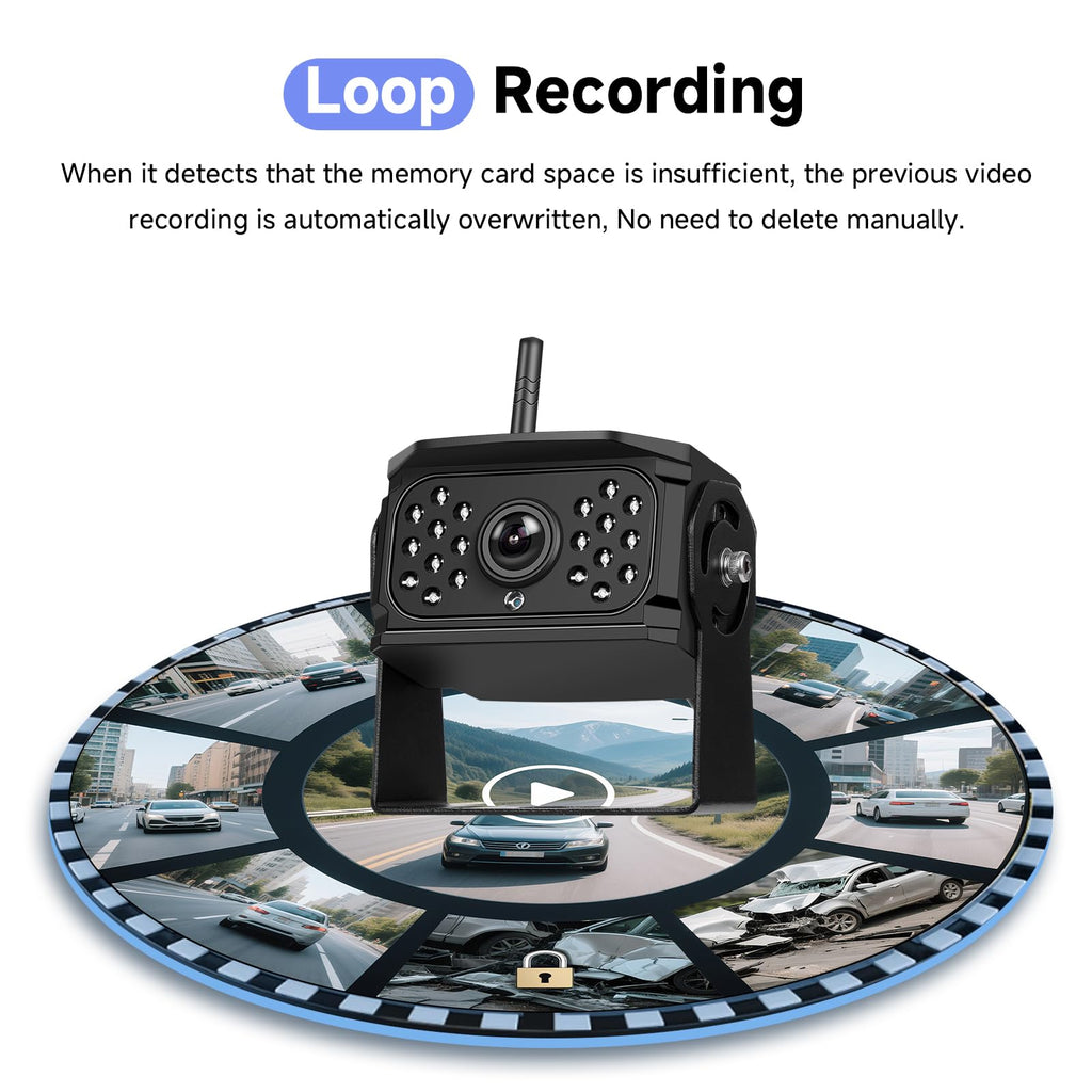 4 Channel IPS Blind Spot Warning Car Backup Camera Monitor Wireless Camera, 10.1 Inch IP68 Waterproof Night Vision Camera Systems for Truck/RV/Trailer Pickup, Quad Split Screen Loop Record