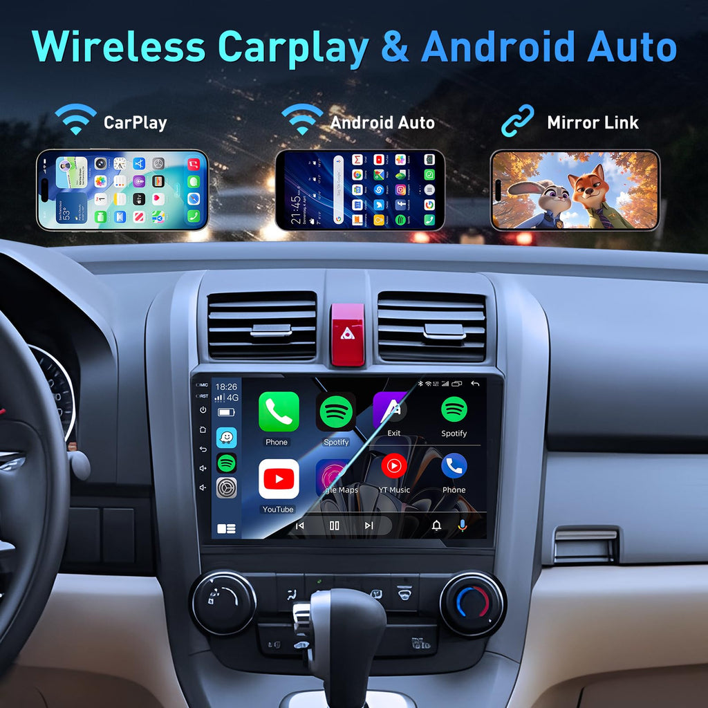 Upgrade 8Core 4G+64G Car Radio Stereo for Honda CRV 2007-2011: 1080P Backup Camera SWC Android 15 9" 1280 * 800 HD Touch Screen Wireless Carplay Android Auto 5G WiFi Bluetooth 5.0 AM FM GPS