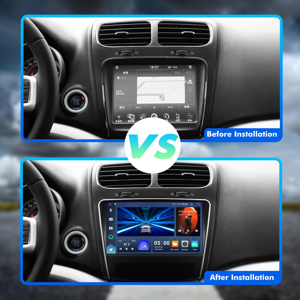 4+64G Android 14 Double Din Car Radio Stereo for Dodge Journey 2011-2019 with 9" Touchscreen Radio Built-in Wireless Carplay/Android Auto/GPS/Bluetooth/FM/AUX-in/SWC/Camera