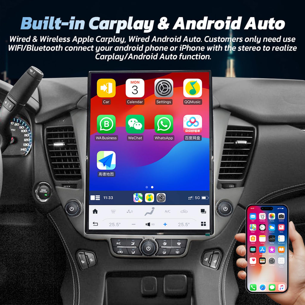 15.6 Inch 8G+128GB Qualcomm Android 13 Car Radio for Chevrolet Suburban Tahoe GMC Yukon 2014-2020 Stereo Upgrade Head Unit Multimedia Touch Screen Player GPS Navigation (for OEM 4-inch Screen)
