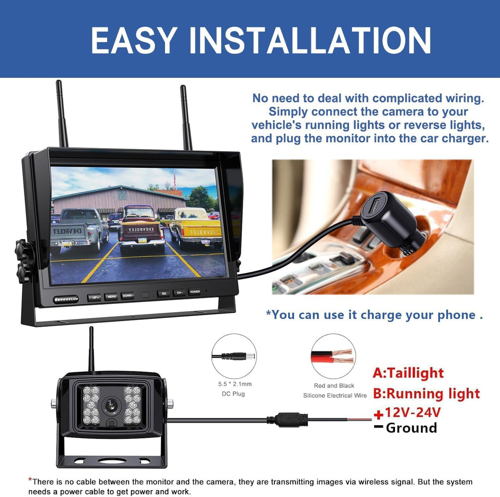 1080P Wireless Backup Camera System Kit with 10'' DVR 3 Split Monitor, IP69 Waterproof Digital Signal Record System 1 Rear 2 Side View Cameras for RV/Truck/Trailer/Camper—BW103SL
