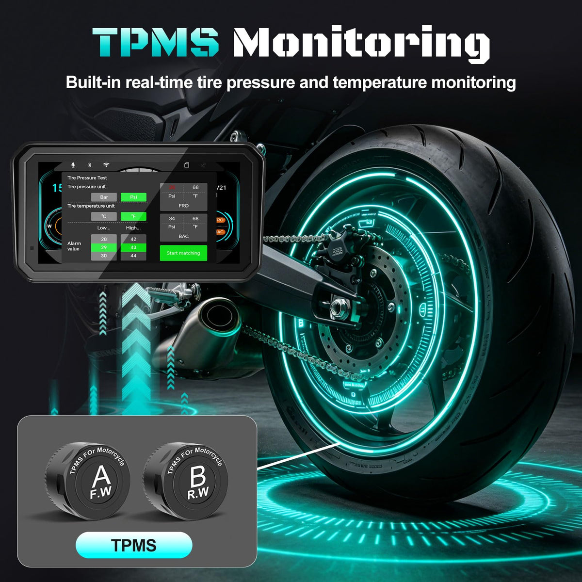 2026 LBW 6" Portable Motorcycle CarPlay GPS(Includes 128G SD), with Wireless Android Auto, Dual 2K Dash Cam/Recorder, Navigation, HD Waterproof Touchscreen, Quick-Release Magnetic Bracket, TPMS, BT