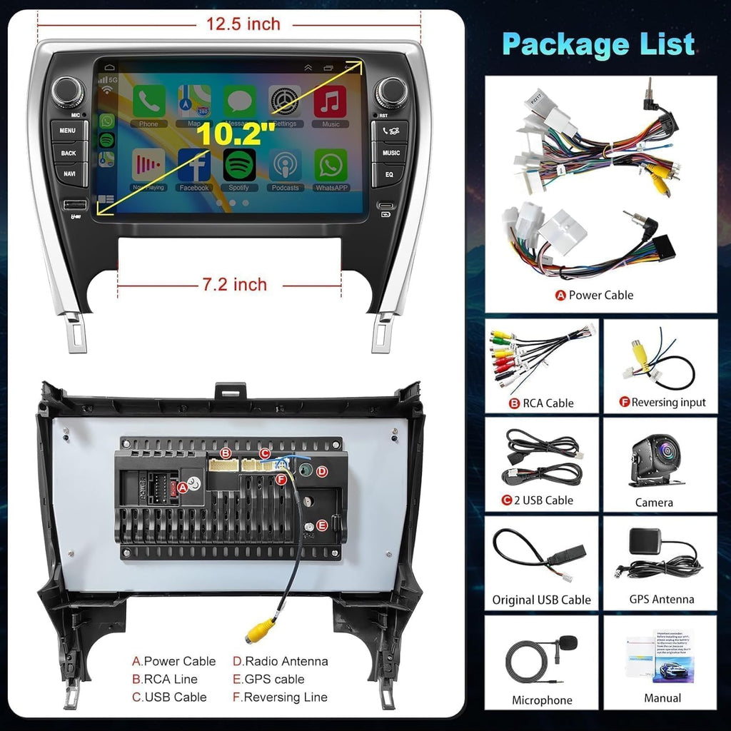 Updated Car Radio for Toyota Camry 2015 2016 2017 with Key & Fast Charging