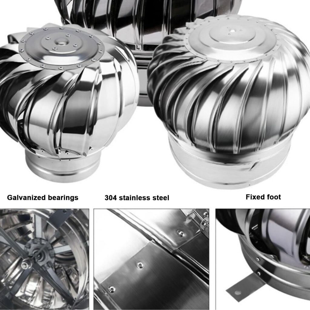 Air Vent Outlet Comes,Stainless Steel Round Rotating Turbines Vent,304 Grade Metal,Quiet Easy Installation,for Houses Factory Attic Vent Cap