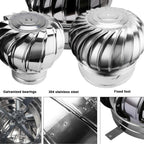 Air Vent Outlet Comes,Stainless Steel Round Rotating Turbines Vent,304 Grade Metal,Quiet Easy Installation,for Houses Factory Attic Vent Cap
