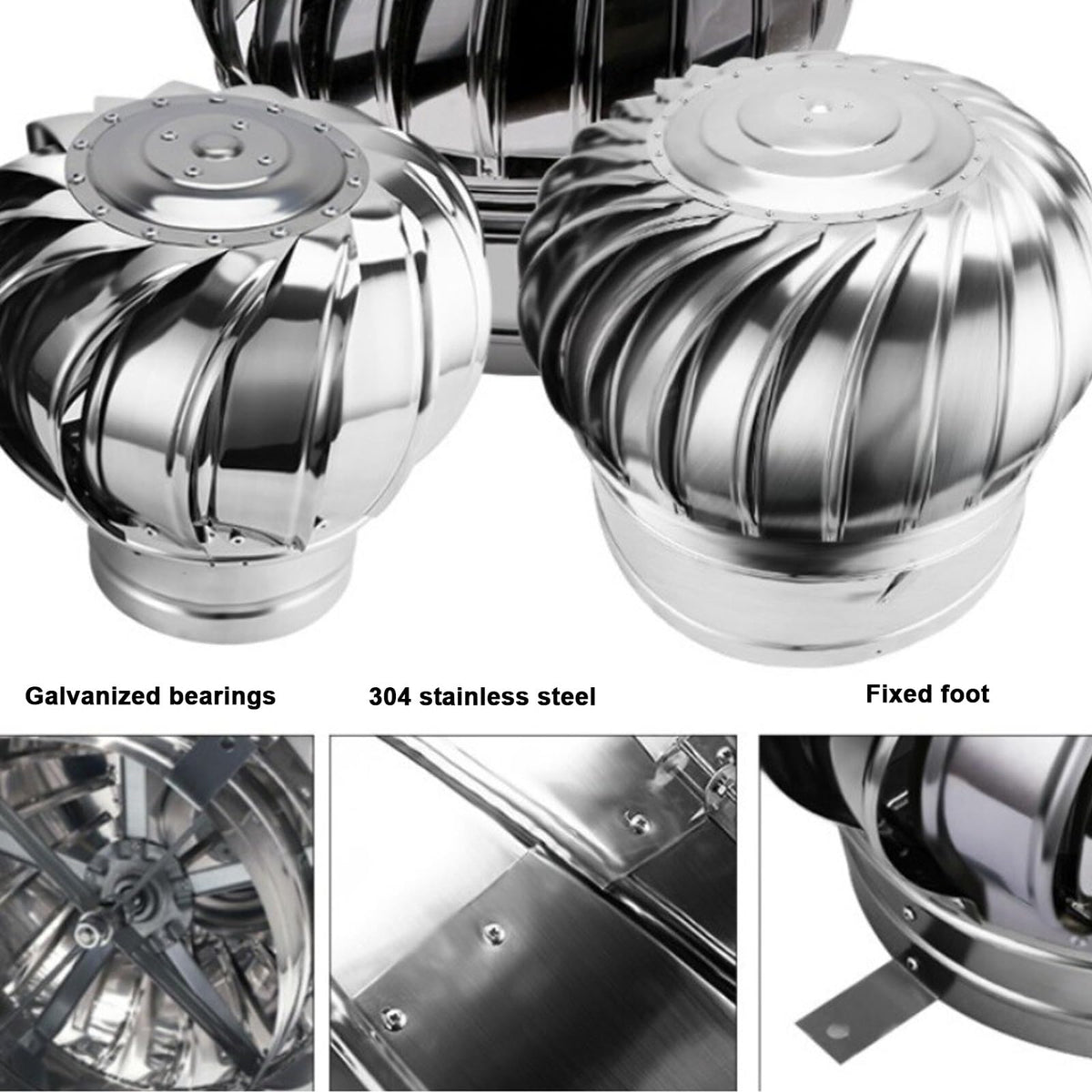 Air Vent Outlet Comes,Stainless Steel Round Rotating Turbines Vent,304 Grade Metal,Quiet Easy Installation,for Houses Factory Attic Vent Cap