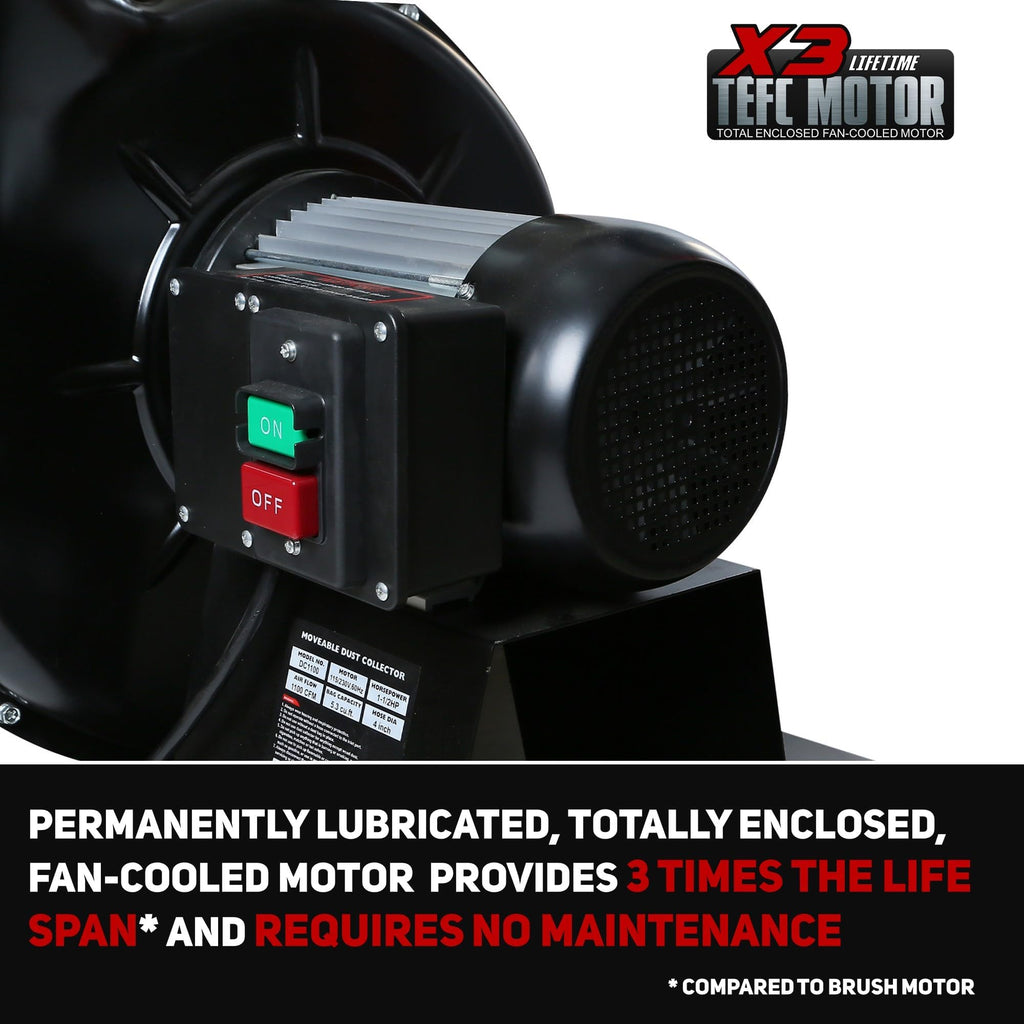 BUCKTOOL 1-1/2 HP Dust Collector, Internal Dust Baffle, 1100 CFM Airflow