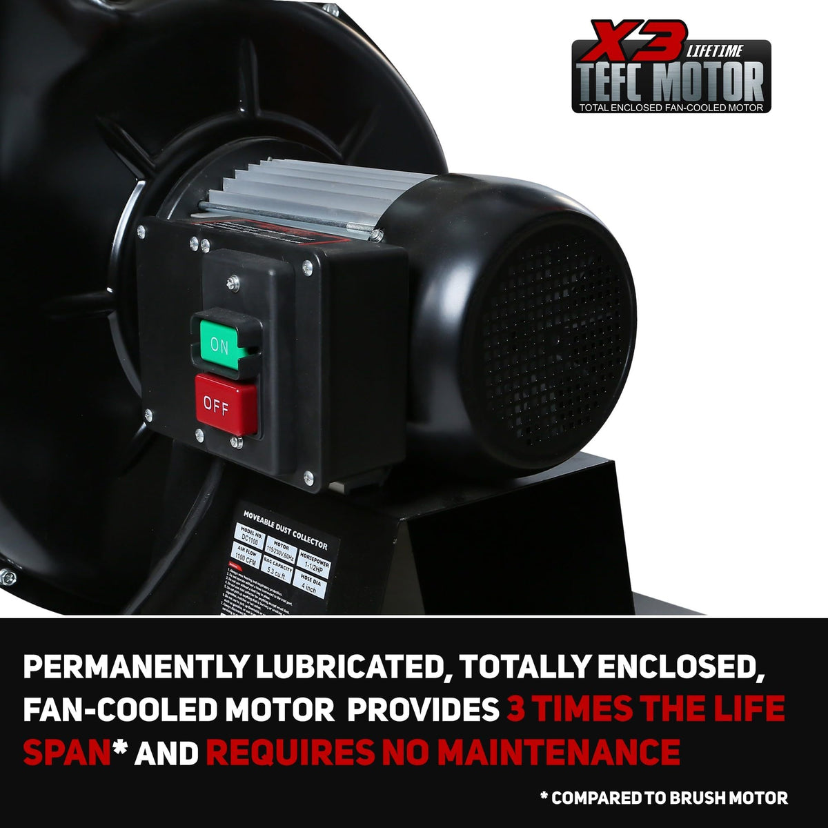 BUCKTOOL 1-1/2 HP Dust Collector, Internal Dust Baffle, 1100 CFM Airflow
