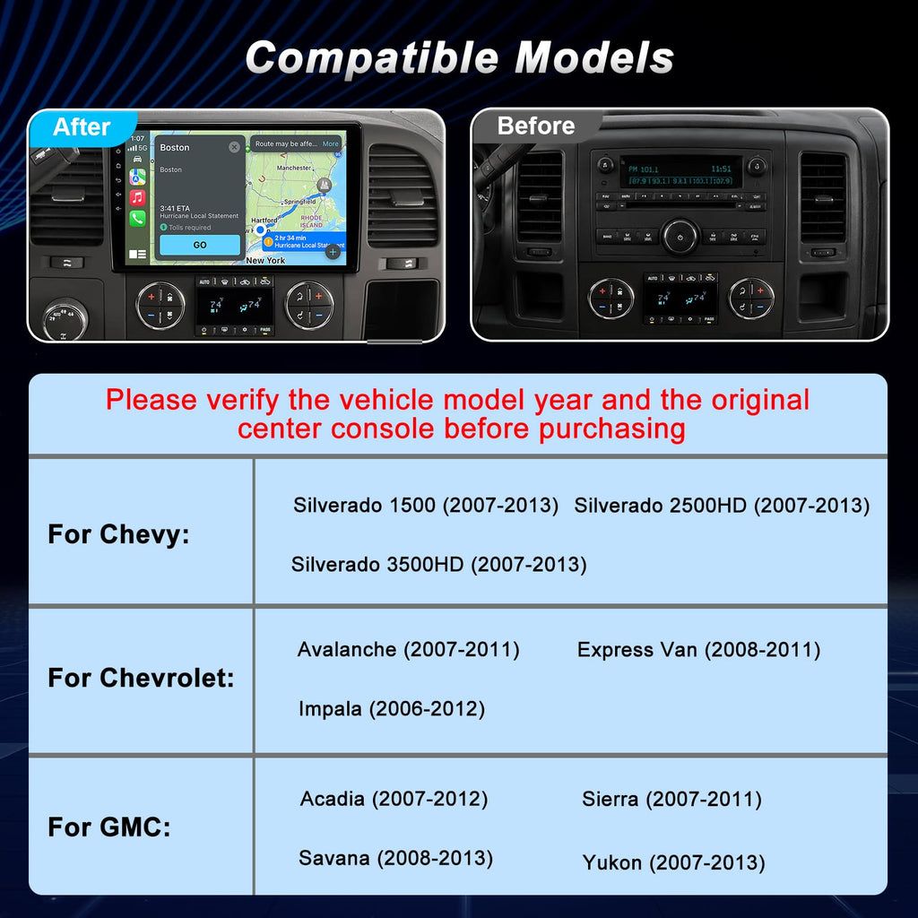 8Core 4+64G Car Radio Stereo for 2007-2013 Chevy Silverado/GMC Sierra Yukon