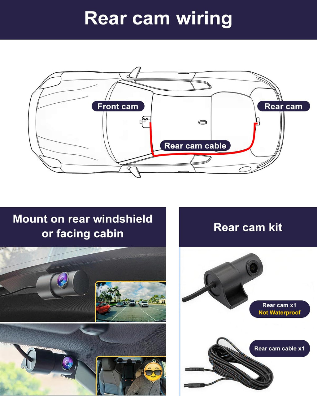 Fitcamx Front 4K+Rear 1080P Dash Cam Adapts for Honda CR-V 2023-2027(Black)