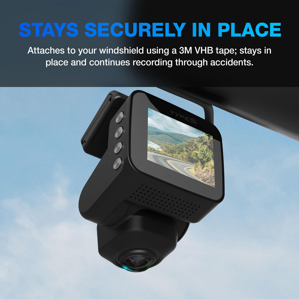 Type S P100 Smart 360° Dash Camera Front & Inside, Parking Surveillance, 1080P Blind Side Coverage, VR 360 Video Recording Mode, Automatic Night Vision, Uber Lyft, SD Card Included