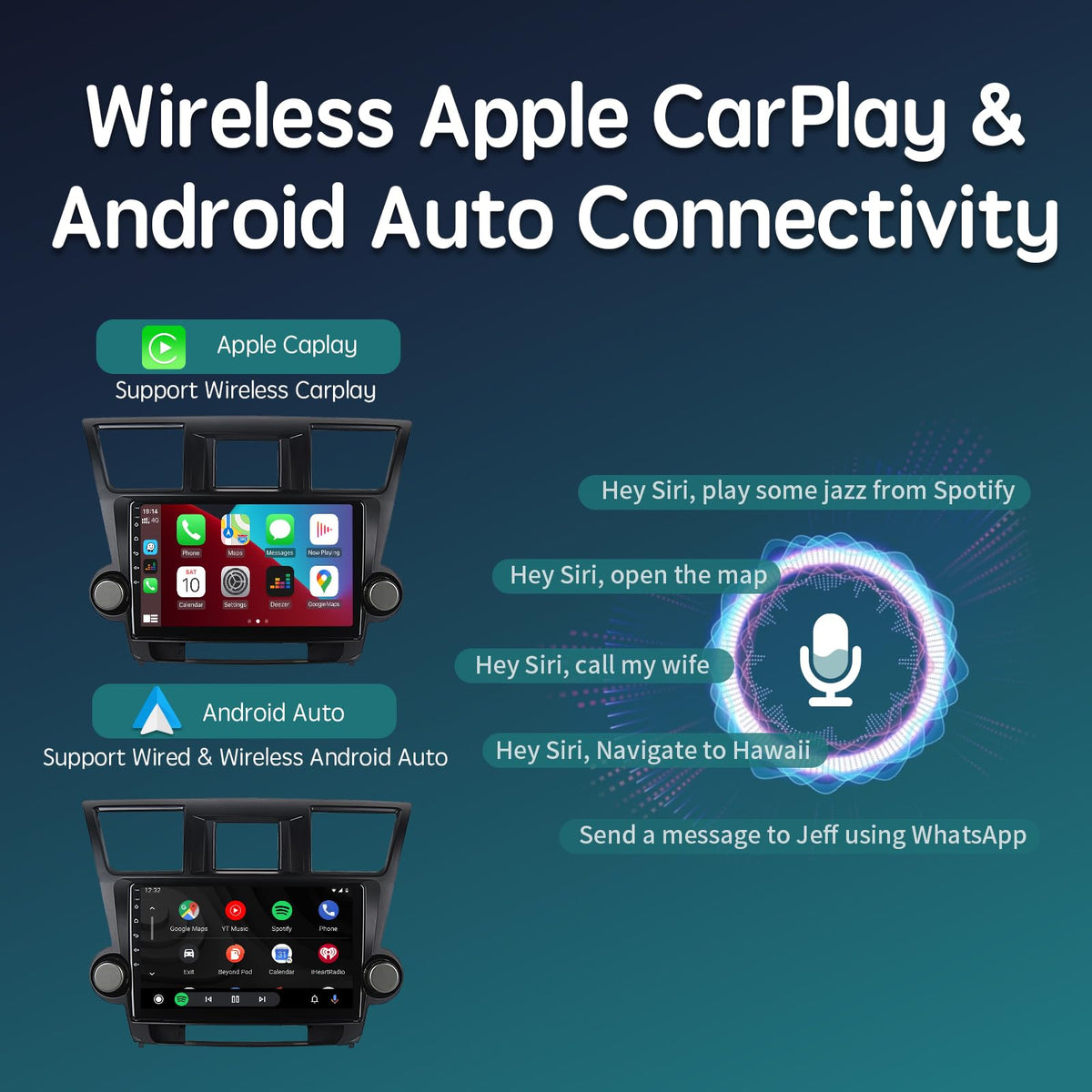 Apple CarPlay Car Stereo with DSP for Toyota Highlander 2008-2013, Android 13 6GB 128GB 10.2" Touchscreen Radio, Head Unit Support Wireless Android Auto GPS Navi 5GHz WiFi Bluetooth 5.0 SWC