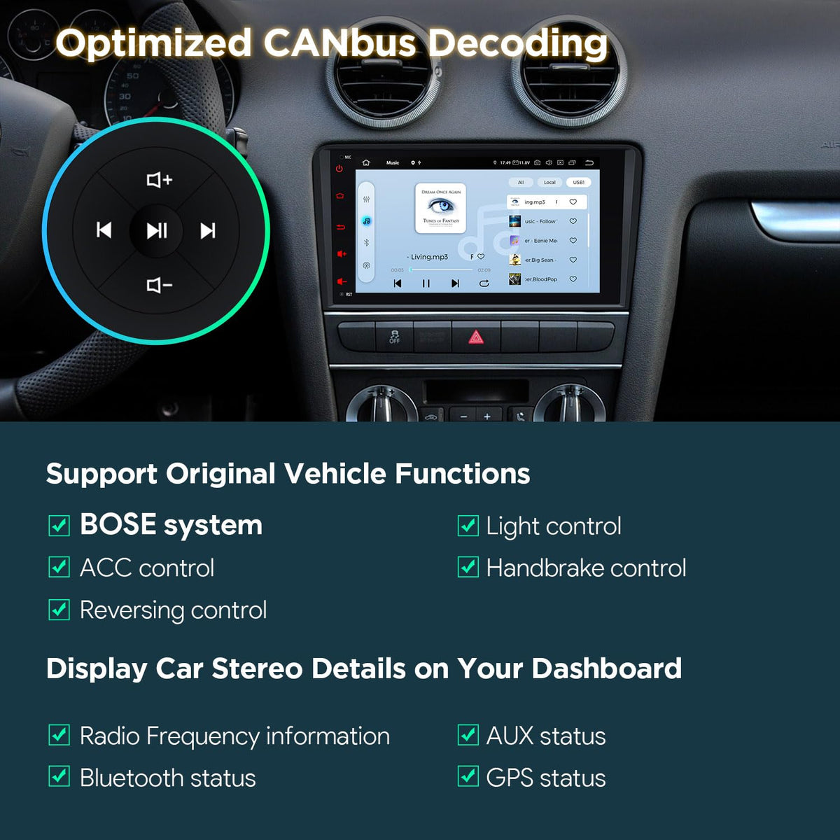 XTRONS Car Stereo for Audi A3 S3 RS3, Android 14 Qualcomm Octa Core 8GB+256GB Car Radio, 8 Inch IPS Touch Screen GPS Navigation for Car Bluetooth Head Unit Built-in DSP CarPlay Android Auto