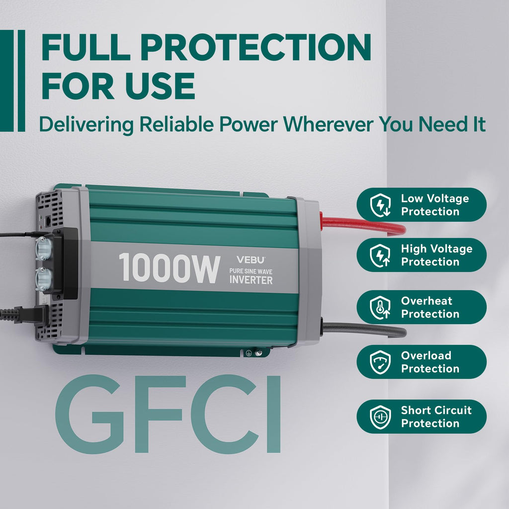 1000W Pure Sine Wave Power Inverter with ATS Mode, Peak 2000W