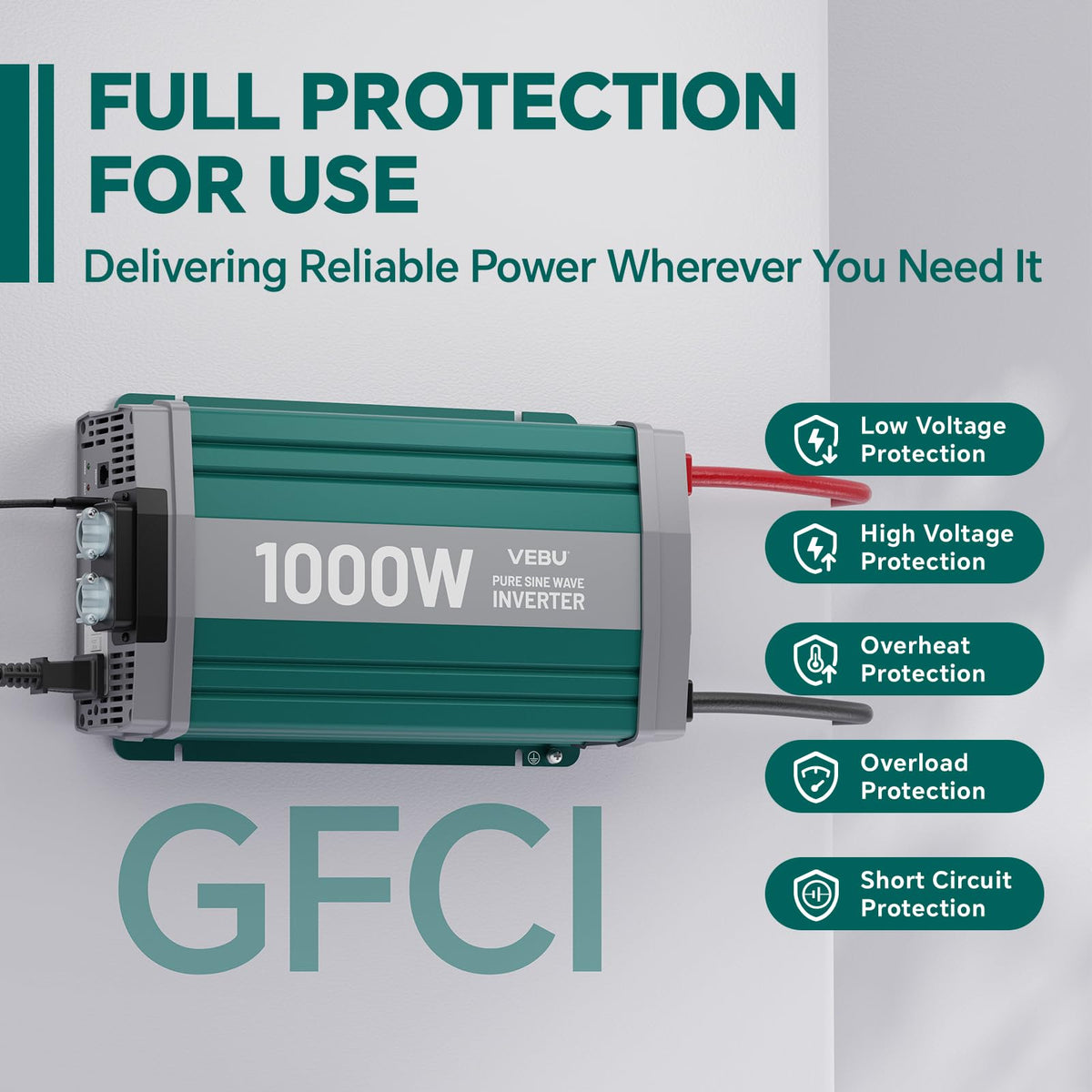 1000W Pure Sine Wave Power Inverter with ATS Mode, Peak 2000W
