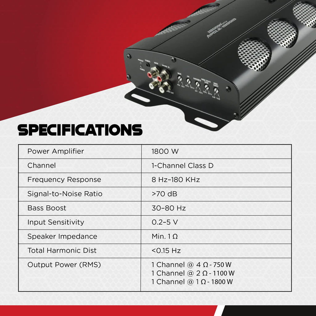 Audiopipe APCLE-18001D Class D 1800 Watt RMS Monoblock Amp Kit Car Audio Sound System Amplifier with Bass Knob and Overload Protection, Black (2 Pack)