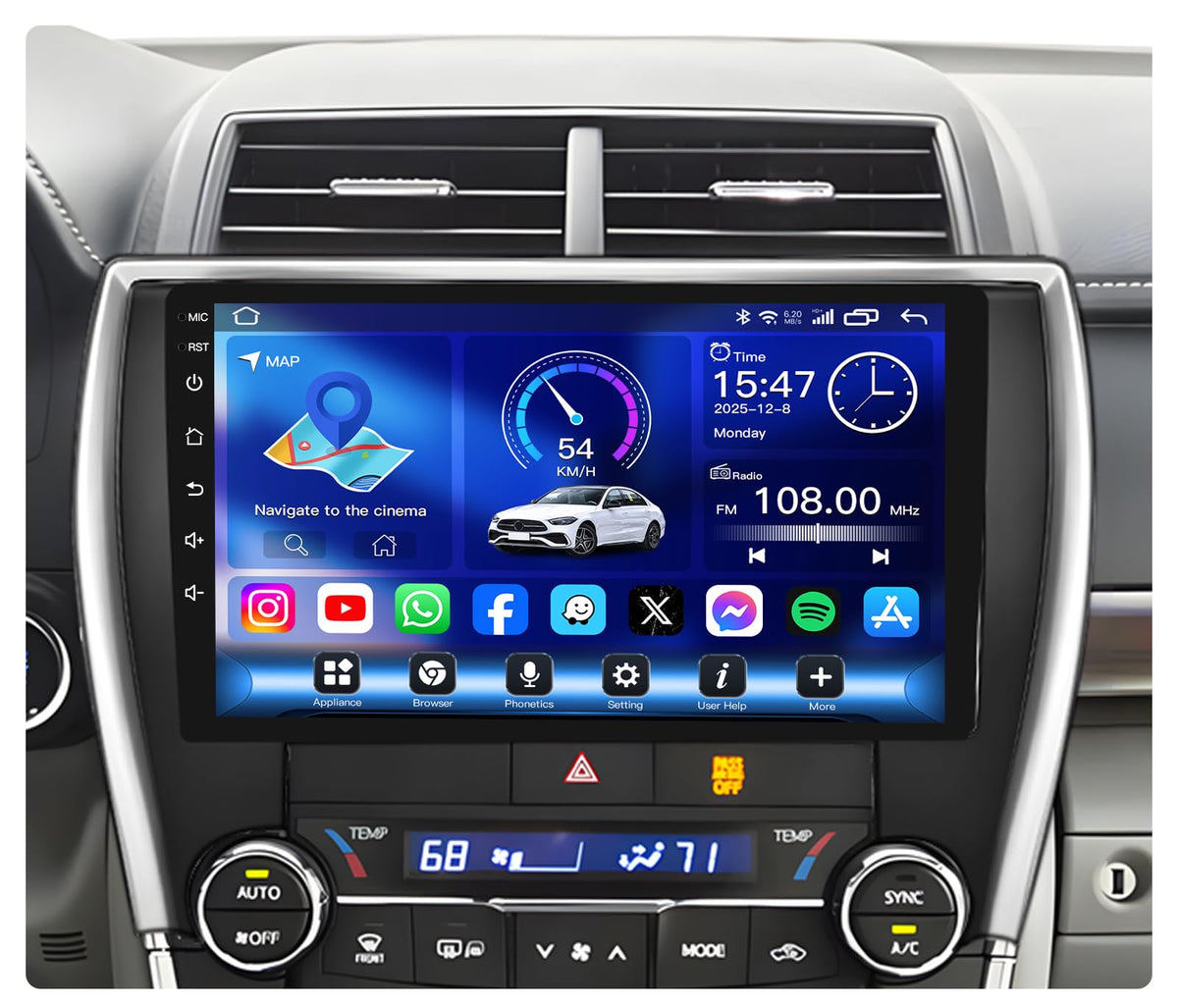 [4Core+64G] Car Radio for Toyota Camry 2015 2016 2017: 10.1 Inch 1280 * 720 HD Touchscreen Car Stereo Replacement with Wireless CarPlay Android Auto, Bluetooth GPS Navigation FM/EQ 1080P Backup Camera