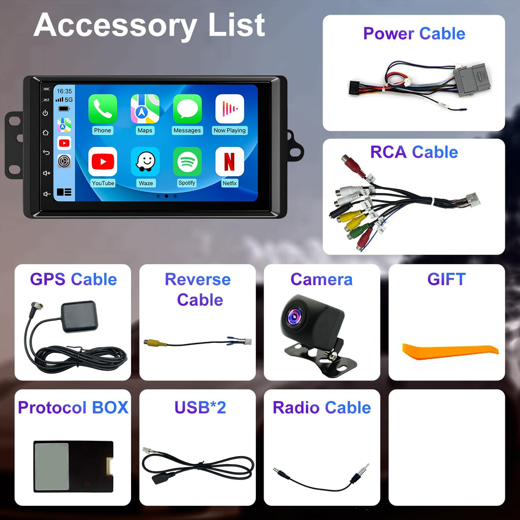 Car Radio for GMC Sierra 1500/2500/3500 2003-2006, Chevy Silverado 1500/2500/3500 2003-2006, Tahoe/SSR 2003-2006, Impala 2000-2005, 7" Touch Screen Stereo, Carplay Android Auto GPS FM BT WiFi Camera