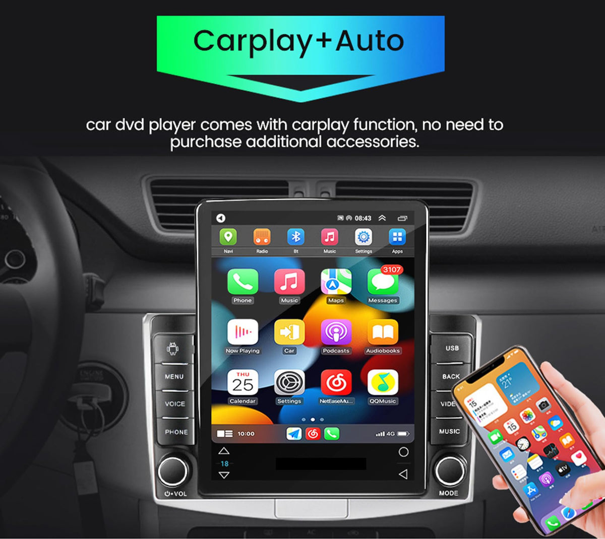 Android 15 Radio for Jeep Wrangler JK Rubicon 2007-2018 Stereo Upgrade Tesla Style 4GB+64GB Head Unit 9.7 Inch Touchscreen Multimedia Player GPS Navigation FM BT Receiver with Carplay Android Auto