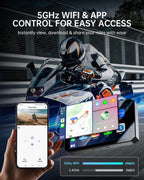 Y5 5" Motorcycle CarPlay Screen, Wireless Android Auto, Dual 1080P Motorcycle Dash Cam Front and Rear with TPMS, IP67 Waterproof, 5G Wi-Fi & App, 64GB Card Included, GPS, Parking Monitor, Night Vision