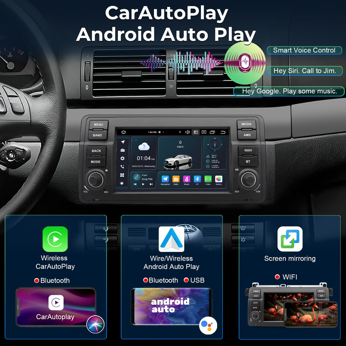 SWTNVIN Car Radio for BMW 3 Series E46 M3 Rover MG ZT 1999-2005 Android 14 CarPlay & Android Auto Stereo Built-in 4G LTE 5.0 WiFi DSP Bluetooth5.0 GPS SWC Octa-core 6GB RAM 64GB ROM (No DVD)