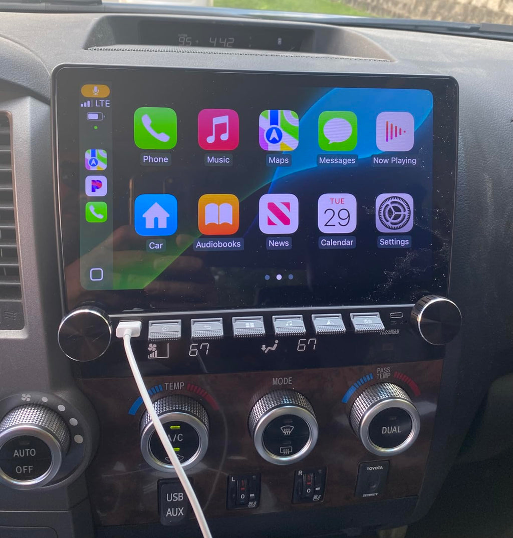 Car Radio Stereo for Toyota Tundra 2007 2008 2009 2010 2011 2012 2013 Toyota Sequoia 2008-2019, Wireless CarPlay Android Auto GPS Navi WiFi, Physical Button Volume Knob,Fit OEM Camera/SWC/JBL