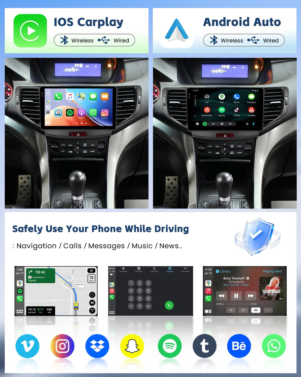 [Roinvou] 4+64G 9" Android15 Car Radio for Acura TSX/Honda Accord 2008-2012