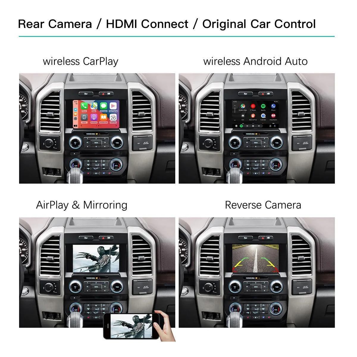 Wireless Carplay Android Auto for Ford 2013-2015 Year with Sync2 System, Wireless Carplay Retrofit Kit Decoder, Support Navigation, Siri, Camera