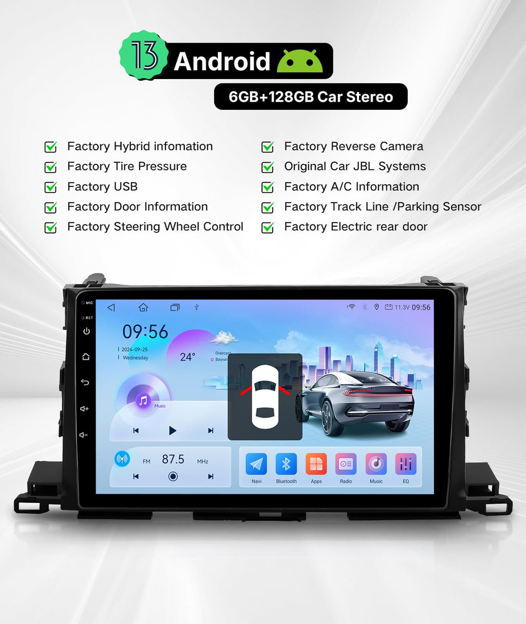 6GB+128GB 8-Core Car Radio for Toyota Highlander 2014–2019, 10.2" QLED Wireless CarPlay Stereo, Android 13, Android Auto, JBL Amp, Backup Camera, SWC, 48EQ DSP, 4G LTE