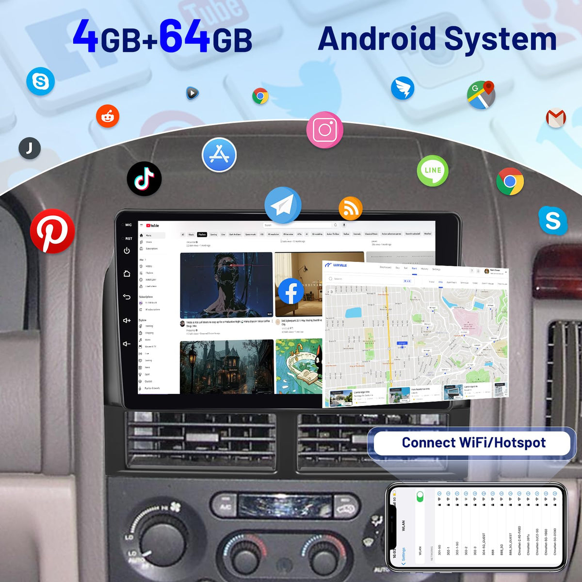 4+64GB Car Stereo Radio for Jeep Grand Cherokee 1999-2004