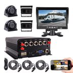 4 Channel 1080P Mobile Vehicle Truck Bus DVR Black Box Video Recorder Kit with 4pcs Waterproof Side Rear View Backup Night Vision Metal IR Car Camera 7" IPS Car Monitor (500GB SSD Included)
