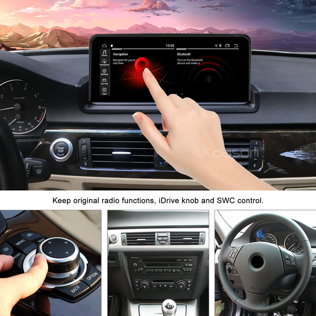 KOASON 10.25 inch Touch Screen Wireless CarPlay Android Auto Multimedia Radio Receiver for BMW 3 Series E90 E91 E92 E93 (2006-2012) with iDrive Knob Controller