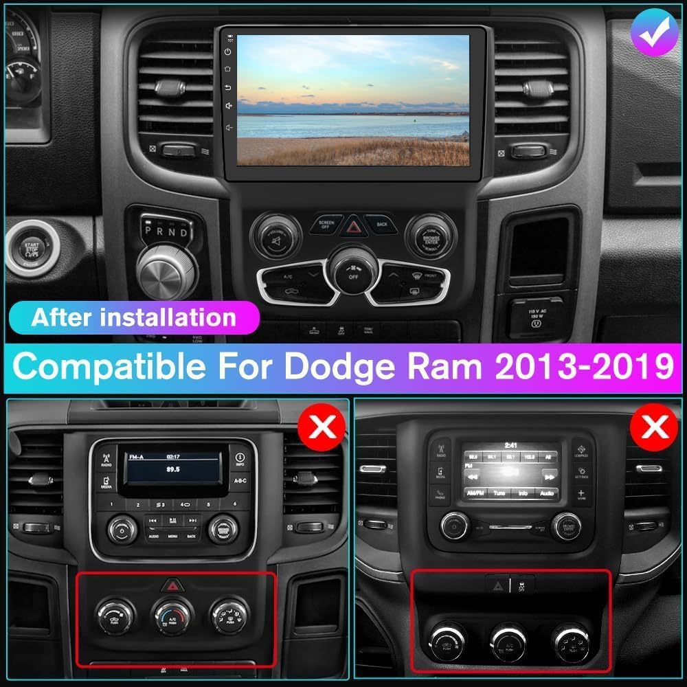 2+32G Car Radio Stereo Compatible with Dodge Ram 1500 2500 3500 2013-2019 Car Stereo Android 13 9Inch HD Touch Screen with Wireless Carplay Android Auto GPS Navigation Rear Backup Camera