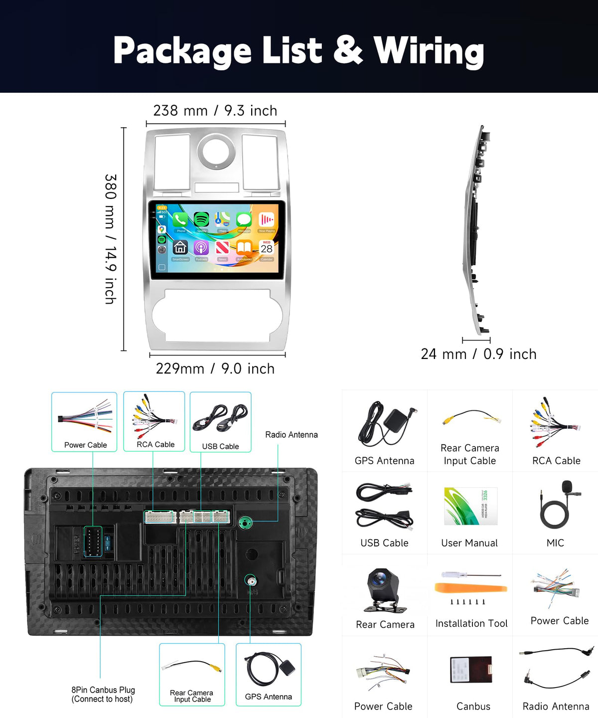 4+128G Car Stereo for Chrysler 300C 2004-2011 Wireless Carplay Android Auto