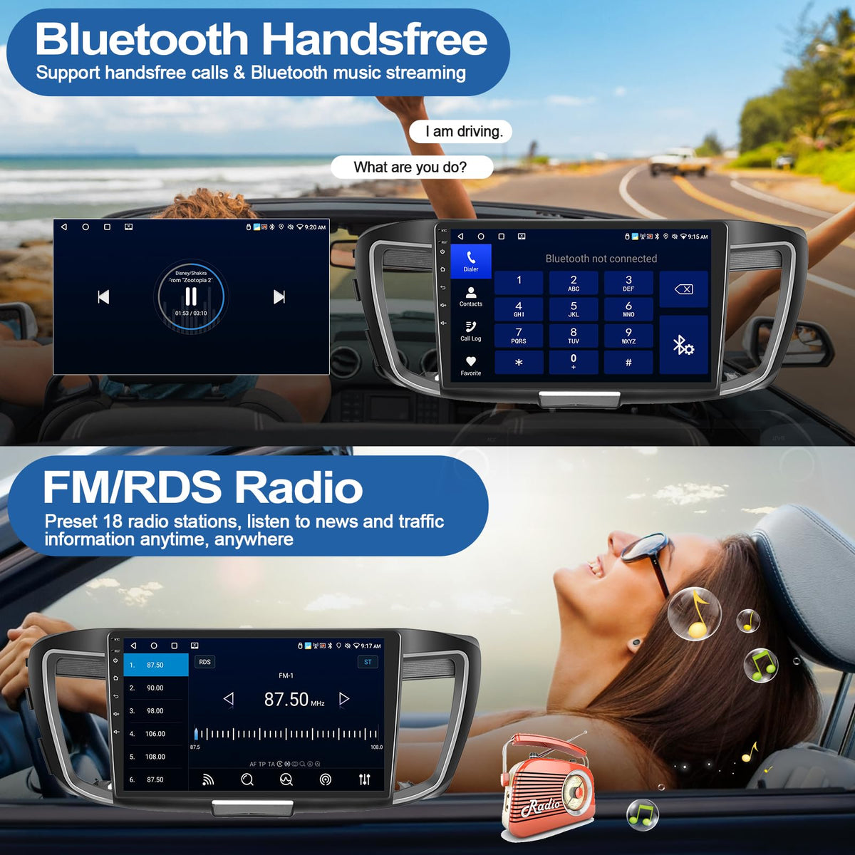 Car Radio Stereo for Honda Accord 2016-2017 (for Full OEM Screen) with Wireless CarPlay Android Auto/Android 15/10 inch 1280 * 720 IPS Touch Screen/GPS/32EQ/Bluetooth 5.0/Backup Camera/2G+64G