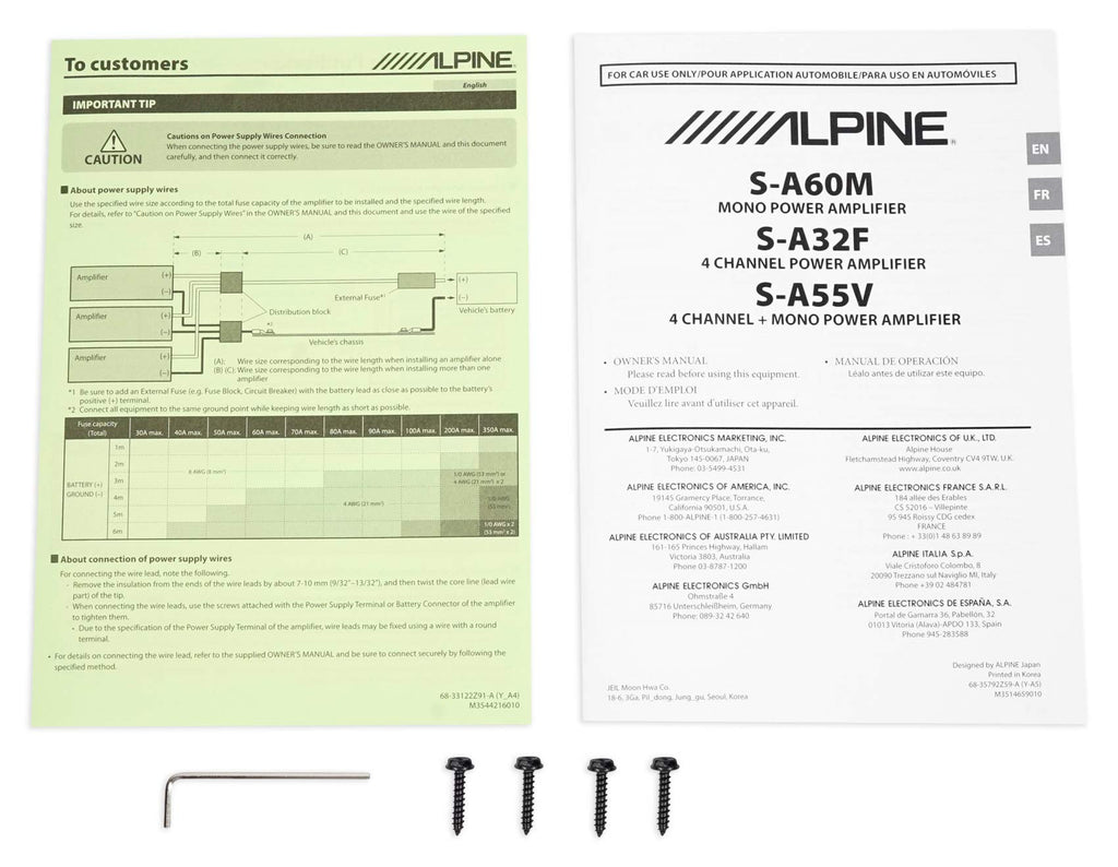 ALPINE S-A55V 440w RMS 5-Channel S-Series Car Audio Amplifier Class D+Amp Kit