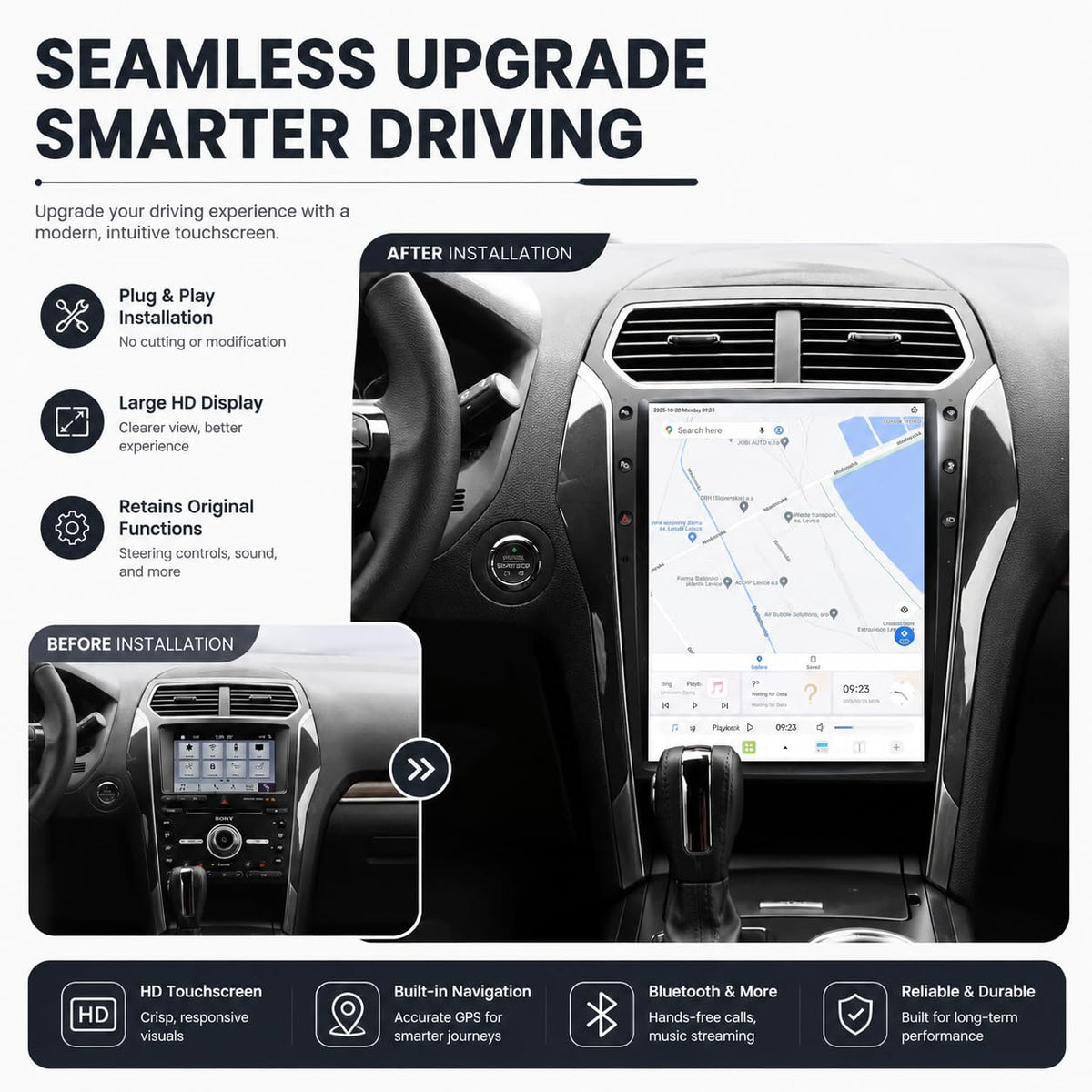 Android 14 Car Radio Stereo for Ford Explorer 2011-2019, 13.8 Inch Touch Screen Dash Kit 8Core 8+128GB with Wireless CarPlay Android Auto GPS Navigation Bluetooth SWC WiFi 5G DSP RDS FM Camera Built-
