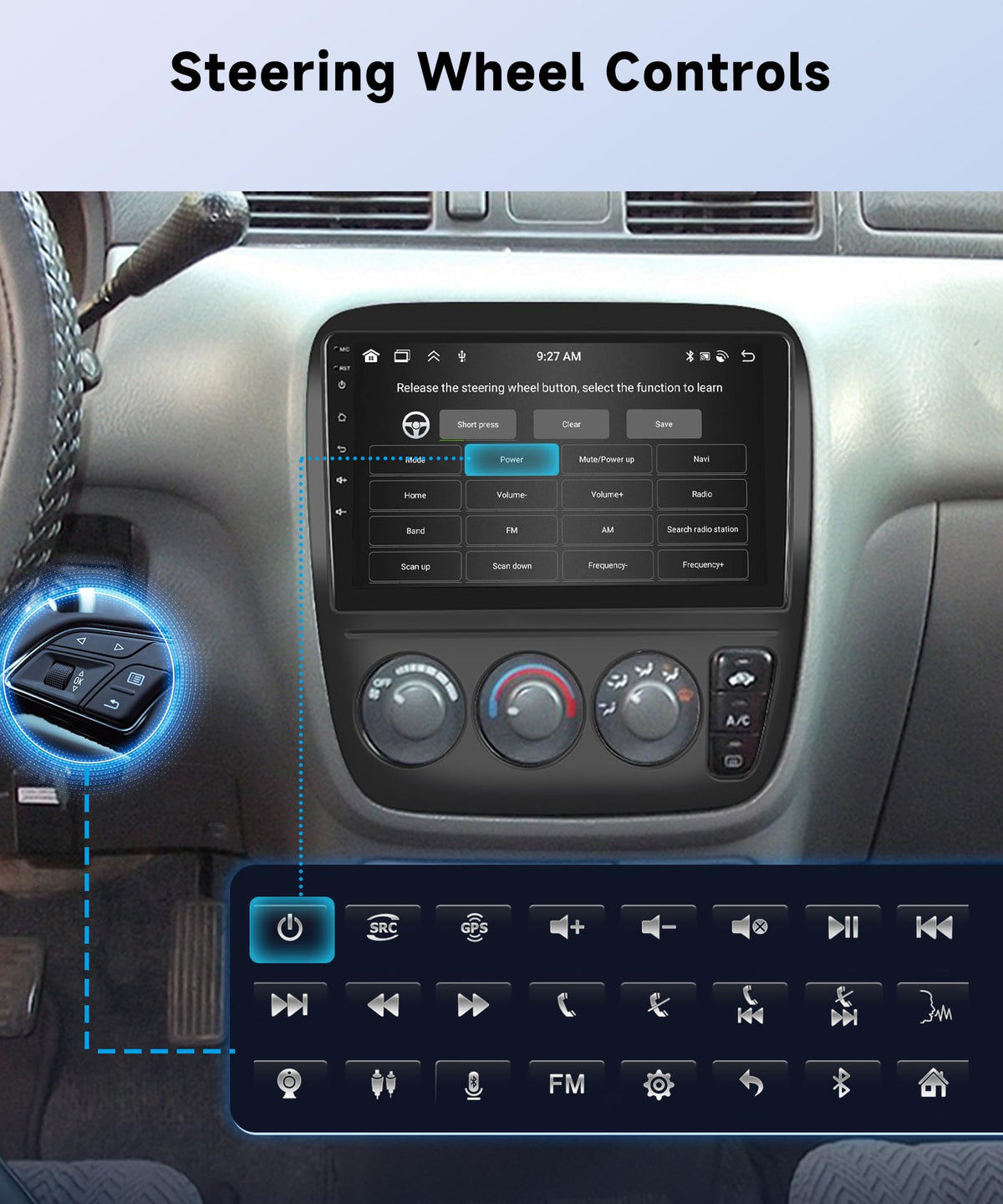 8Core 6+128G Car Radio for Honda CRV 1997-2001 Manual A/C Wireless CarPlay