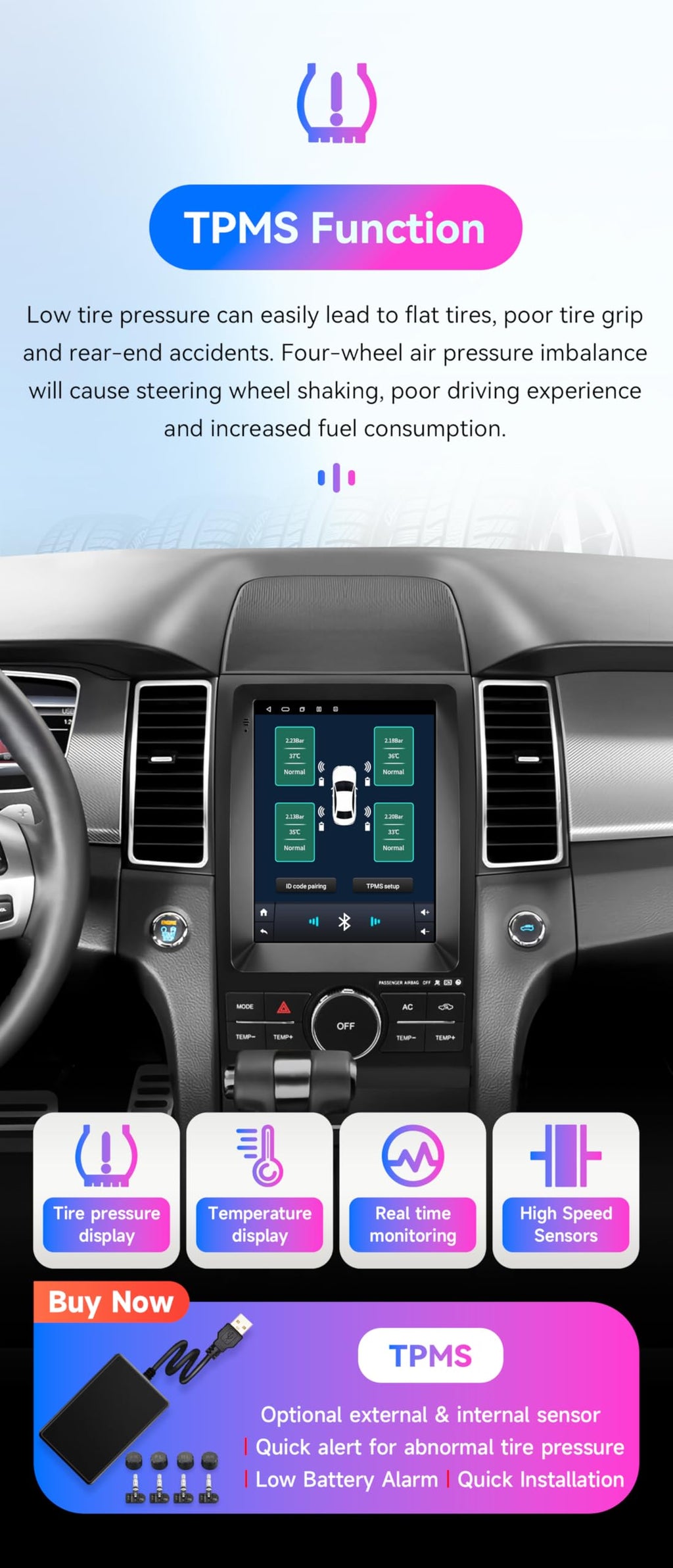 Android 14 Stereo Car Radio for Ford Taurus (2012-2016), 8Core 4G+64G GPS Navigation with 9.7 inch QLED Touchscreen via Carplay Android Auto SWC Bluetooth 5.4 EQ USB TPMS WiFi